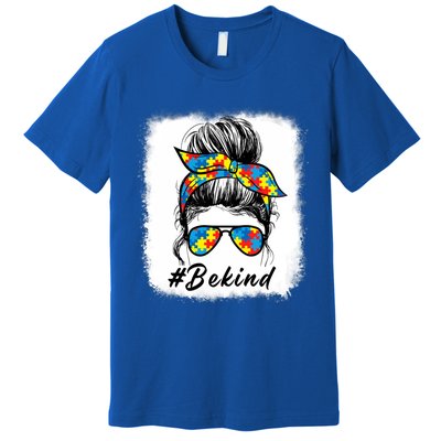 Messy Bun Hair Glasses Be Kind Autism Awareness Day Meaningful Gift Premium T-Shirt