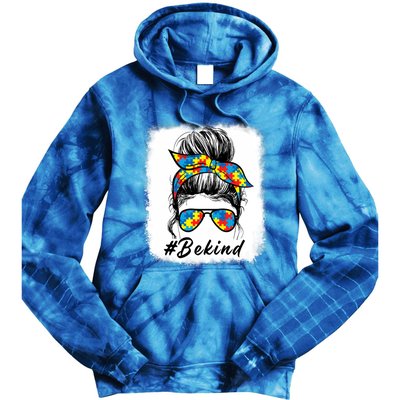 Messy Bun Hair Glasses Be Kind Autism Awareness Day Meaningful Gift Tie Dye Hoodie