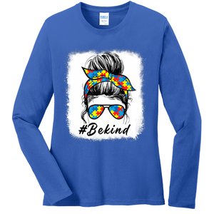 Messy Bun Hair Glasses Be Kind Autism Awareness Day Meaningful Gift Ladies Long Sleeve Shirt