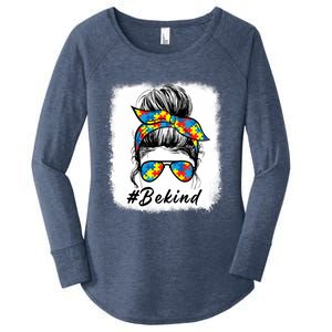 Messy Bun Hair Glasses Be Kind Autism Awareness Day Meaningful Gift Women's Perfect Tri Tunic Long Sleeve Shirt