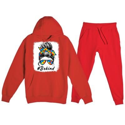 Messy Bun Hair Glasses Be Kind Autism Awareness Day Meaningful Gift Premium Hooded Sweatsuit Set