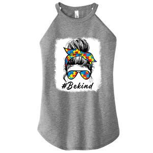 Messy Bun Hair Glasses Be Kind Autism Awareness Day Meaningful Gift Women's Perfect Tri Rocker Tank