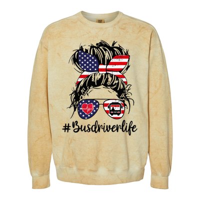 Messy buns hair bus driver life american flag for  Colorblast Crewneck Sweatshirt