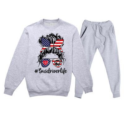 Messy buns hair bus driver life american flag for  Premium Crewneck Sweatsuit Set