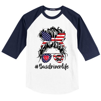 Messy buns hair bus driver life american flag for  Baseball Sleeve Shirt