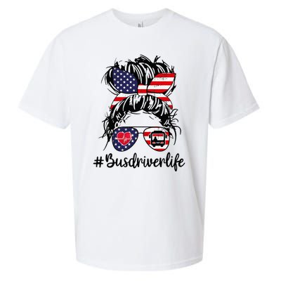 Messy buns hair bus driver life american flag for  Sueded Cloud Jersey T-Shirt