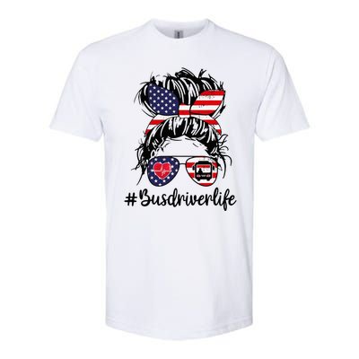 Messy buns hair bus driver life american flag for  Softstyle CVC T-Shirt