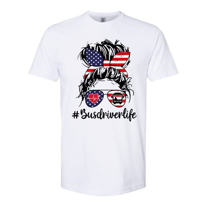 Messy buns hair bus driver life american flag for  Softstyle CVC T-Shirt