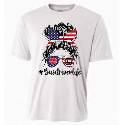 Messy buns hair bus driver life american flag for  Cooling Performance Crew T-Shirt