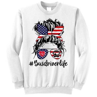 Messy buns hair bus driver life american flag for  Sweatshirt