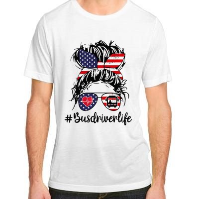 Messy buns hair bus driver life american flag for  Adult ChromaSoft Performance T-Shirt