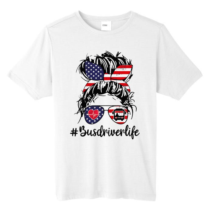 Messy buns hair bus driver life american flag for  Tall Fusion ChromaSoft Performance T-Shirt