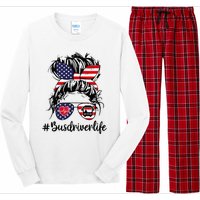 Messy buns hair bus driver life american flag for  Long Sleeve Pajama Set