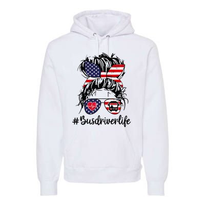 Messy buns hair bus driver life american flag for  Premium Hoodie