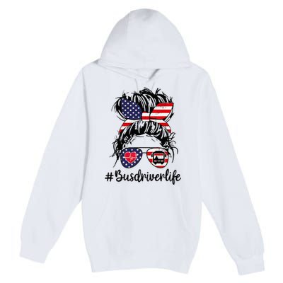 Messy buns hair bus driver life american flag for  Premium Pullover Hoodie