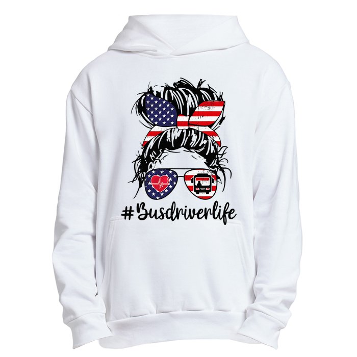 Messy buns hair bus driver life american flag for  Urban Pullover Hoodie