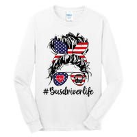 Messy buns hair bus driver life american flag for  Tall Long Sleeve T-Shirt