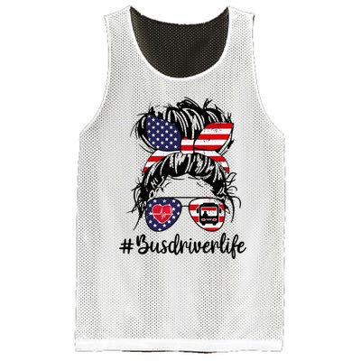 Messy buns hair bus driver life american flag for  Mesh Reversible Basketball Jersey Tank