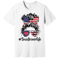 Messy buns hair bus driver life american flag for  Premium T-Shirt