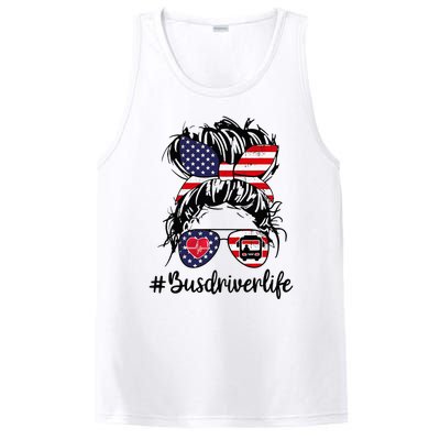 Messy buns hair bus driver life american flag for  PosiCharge Competitor Tank