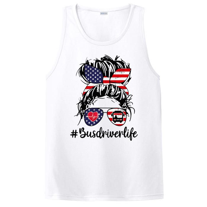 Messy buns hair bus driver life american flag for  PosiCharge Competitor Tank