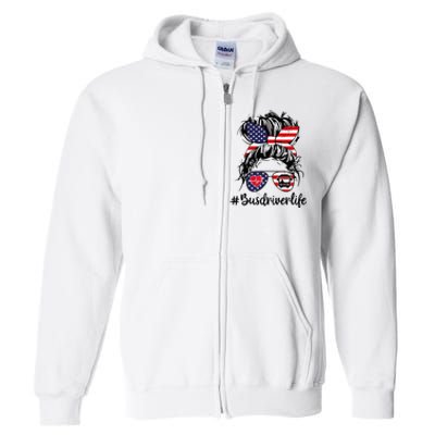 Messy buns hair bus driver life american flag for  Full Zip Hoodie