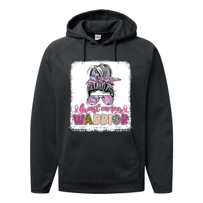 Messy Bun Hair Pink Ribbon Breast Cancer Awareness Performance Fleece Hoodie