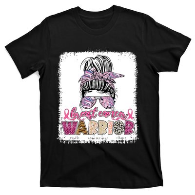 Messy Bun Hair Pink Ribbon Breast Cancer Awareness T-Shirt