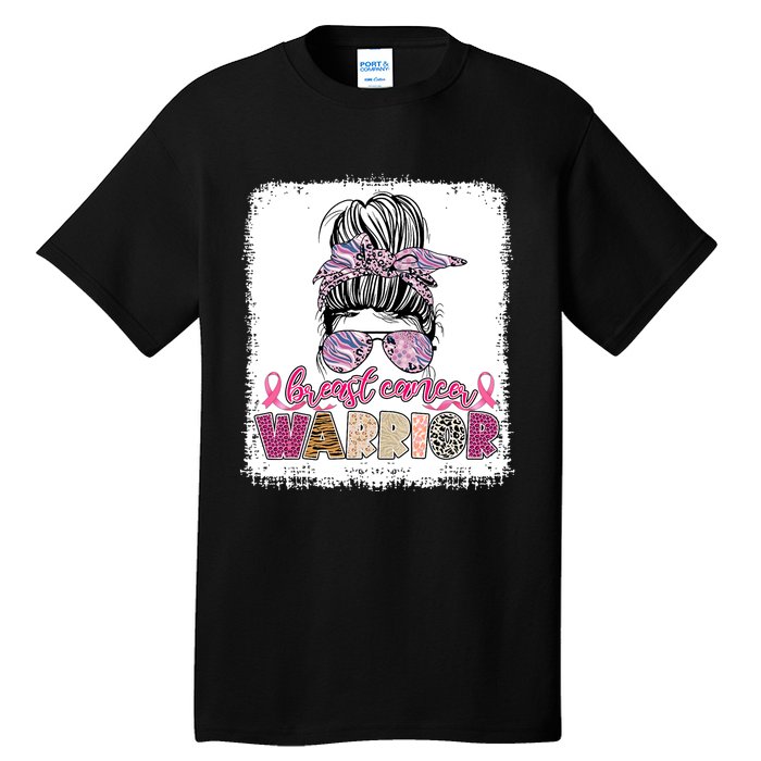 Messy Bun Hair Pink Ribbon Breast Cancer Awareness Tall T-Shirt