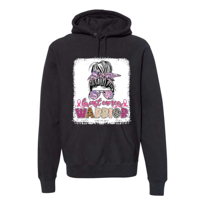 Messy Bun Hair Pink Ribbon Breast Cancer Awareness Premium Hoodie