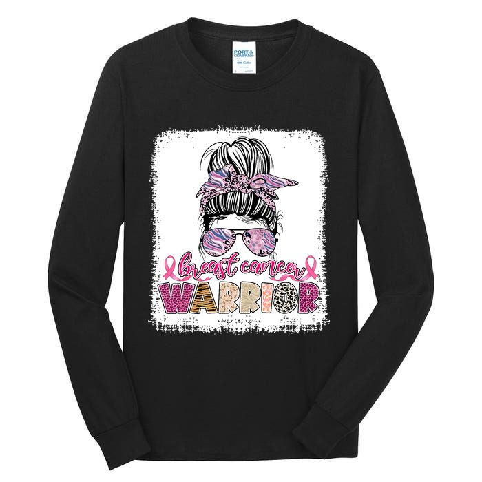 Messy Bun Hair Pink Ribbon Breast Cancer Awareness Tall Long Sleeve T-Shirt