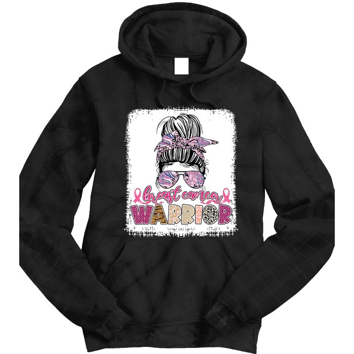 Messy Bun Hair Pink Ribbon Breast Cancer Awareness Tie Dye Hoodie