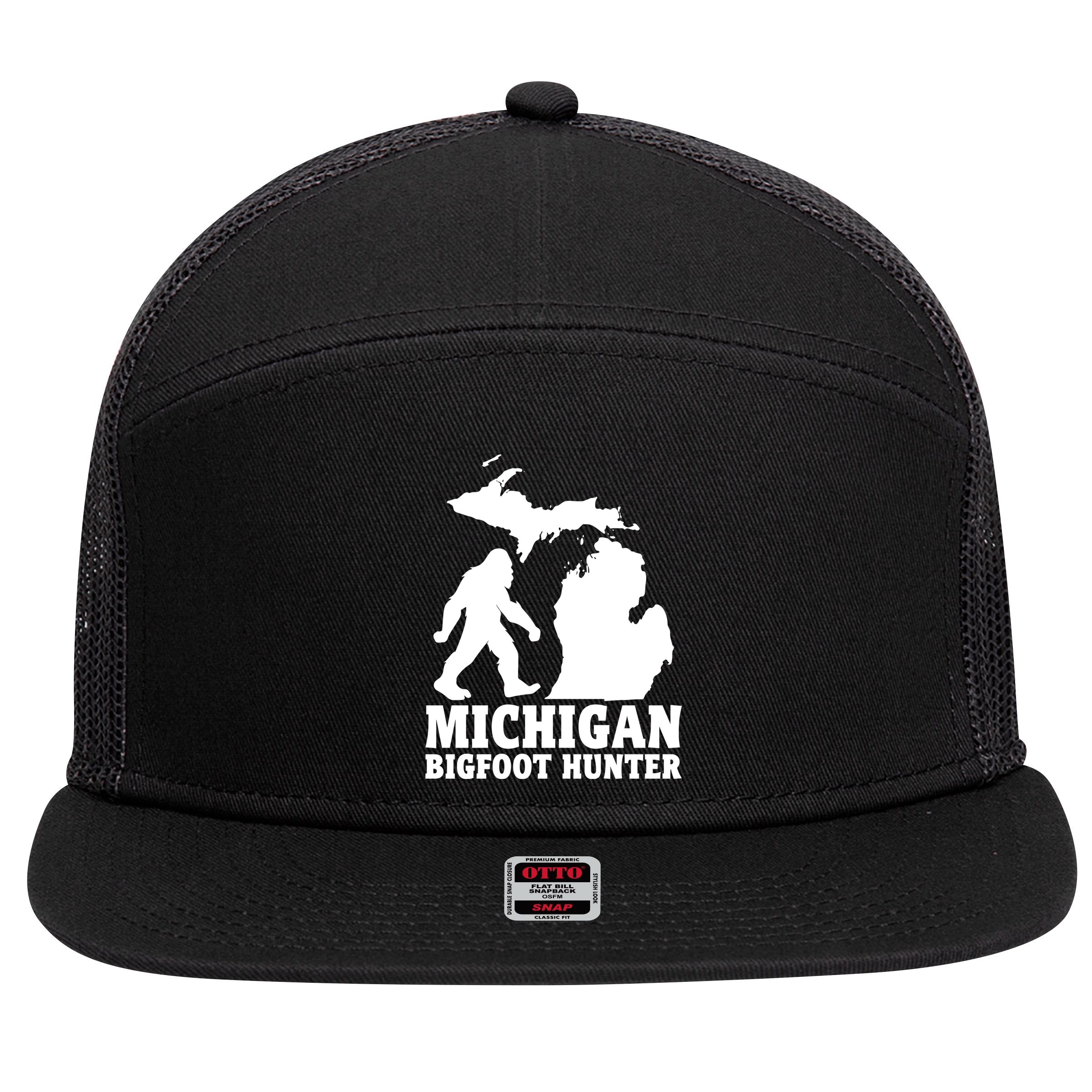 Michigan Bigfoot Hunter 7 Panel Mesh Trucker Snapback Hat