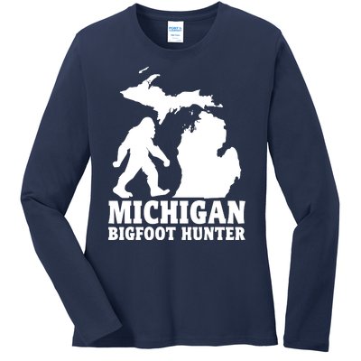 Michigan Bigfoot Hunter Ladies Long Sleeve Shirt