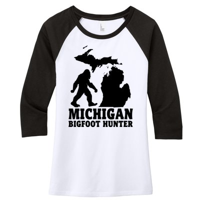 Michigan Bigfoot Hunter Women's Tri-Blend 3/4-Sleeve Raglan Shirt