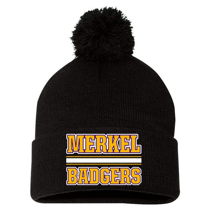 Merkel Badgers Horizontal Stripes Pom Pom 12in Knit Beanie