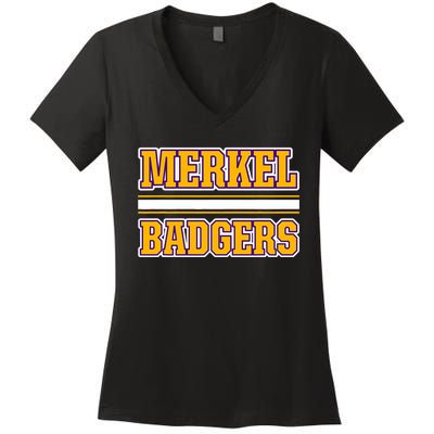 Merkel Badgers Horizontal Stripes Women's V-Neck T-Shirt