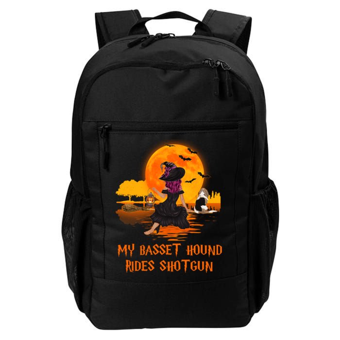 My Basset Hound Rides Shotgun Dog And Witch Funny Halloween Daily Commute Backpack