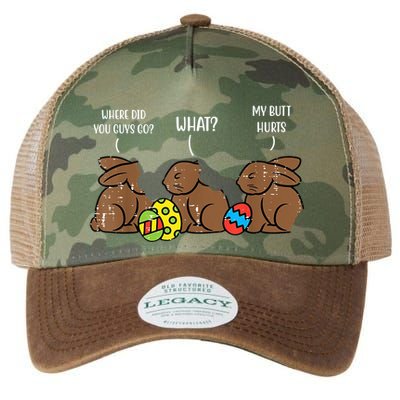 My Butt Hurts Funny Bitten Chocolate Bunny Easter Legacy Tie Dye Trucker Hat