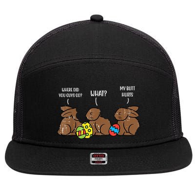 My Butt Hurts Funny Bitten Chocolate Bunny Easter 7 Panel Mesh Trucker Snapback Hat