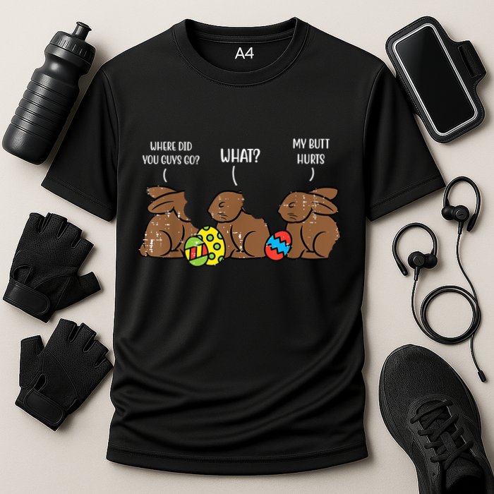 My Butt Hurts Funny Bitten Chocolate Bunny Easter Cooling Performance Crew T-Shirt