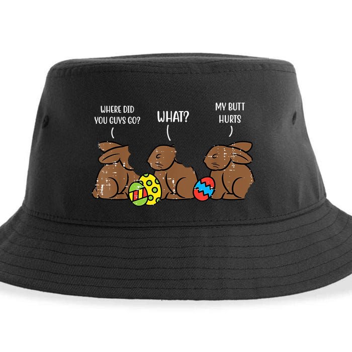 My Butt Hurts Funny Bitten Chocolate Bunny Easter Sustainable Bucket Hat