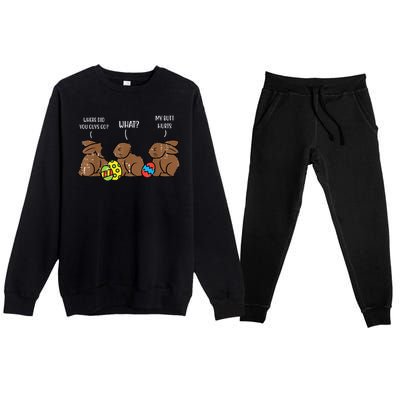 My Butt Hurts Funny Bitten Chocolate Bunny Easter Premium Crewneck Sweatsuit Set