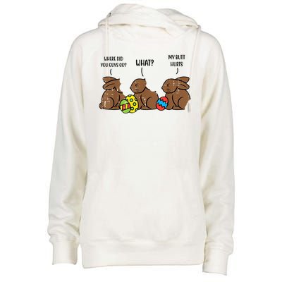 My Butt Hurts Funny Bitten Chocolate Bunny Easter Womens Funnel Neck Pullover Hood