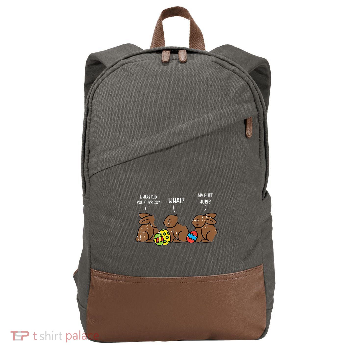 My Butt Hurts Funny Bitten Chocolate Bunny Easter Cotton Canvas Backpack