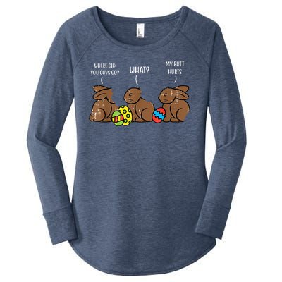 My Butt Hurts Funny Bitten Chocolate Bunny Easter Women's Perfect Tri Tunic Long Sleeve Shirt