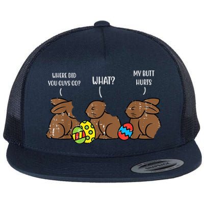 My Butt Hurts Funny Bitten Chocolate Bunny Easter Flat Bill Trucker Hat