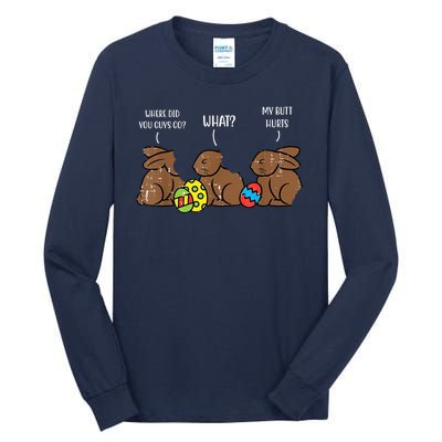 My Butt Hurts Funny Bitten Chocolate Bunny Easter Tall Long Sleeve T-Shirt