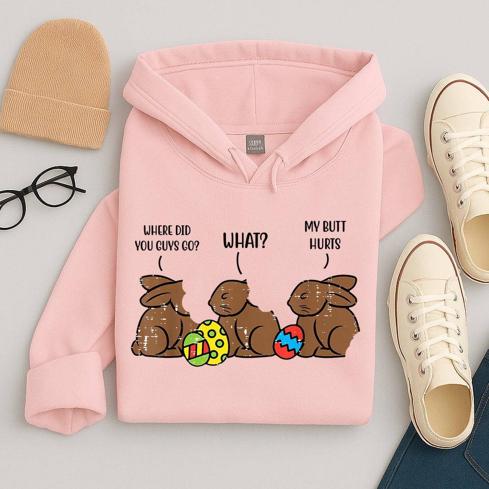 My Butt Hurts Funny Bitten Chocolate Bunny Easter Hoodie
