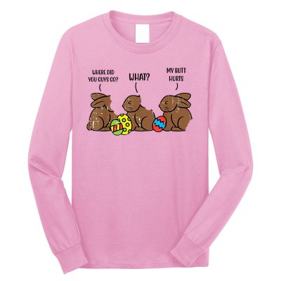 My Butt Hurts Funny Bitten Chocolate Bunny Easter Long Sleeve Shirt